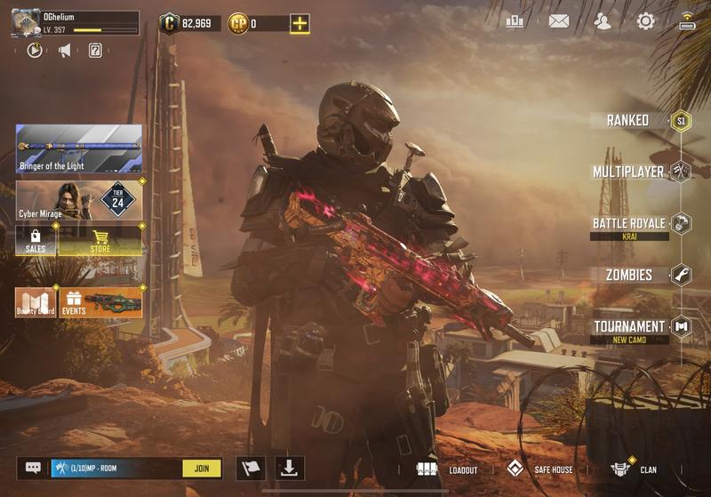 Level 357 COD Mobile account for sale main lobby