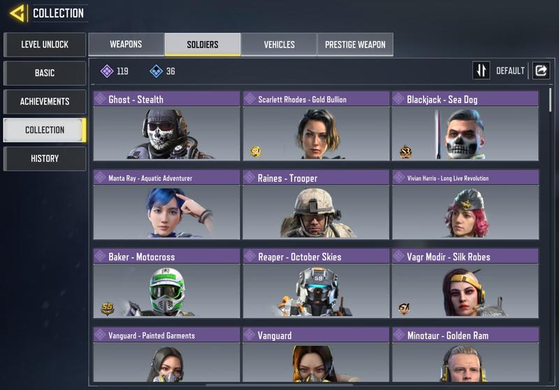 Level 357 COD Mobile account for sale characters